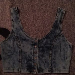 Faux denim button up vest